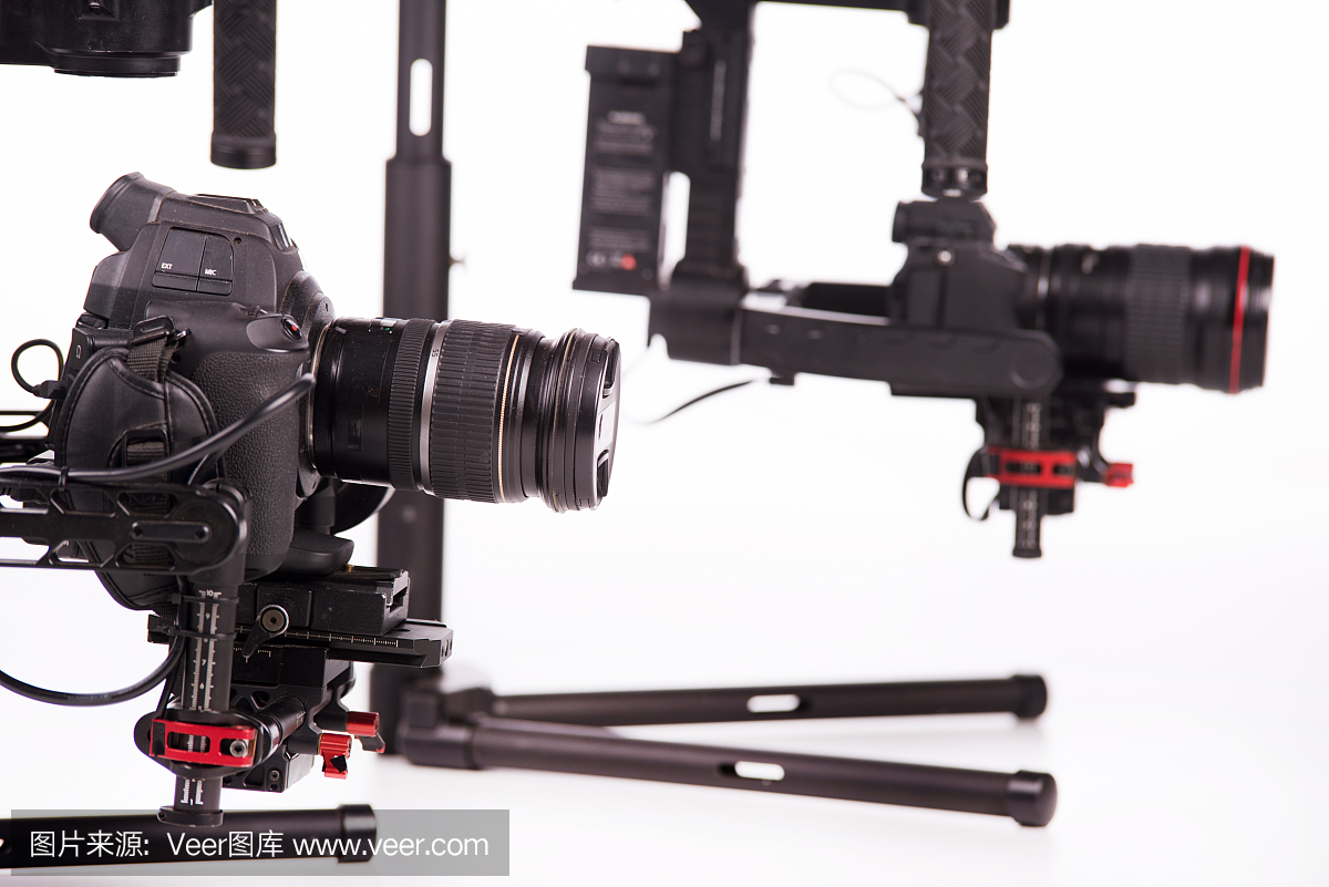 系统稳定摄像机和镜头的稳定设备支持,如框架稳定或稳定。白色背景